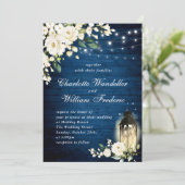 White Roses Blue Wood Lantern Wassercolor Wedding Einladung (Stehend Vorderseite)