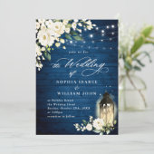 White Roses Blue Wood Lantern Wassercolor Wedding Einladung (Stehend Vorderseite)