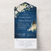 White Roses Blue Wood Lantern Wedding All In One Einladung (Innen Boden)