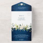 White Roses Blue Wood Lantern Wedding QR Code All In One Einladung (Außenbereich)