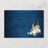 White Roses Blue Wood Lantern Wedding QR Code Begleitkarte (Rückseite)