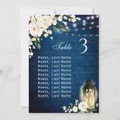 White Roses Blue Wood Lantern Wedding Tischnummer (Vorderseite)