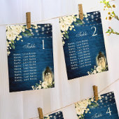 White Roses Blue Wood Lantern Wedding Tischnummer