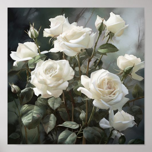 White Roses Blume Art Print Poster (Vorne)