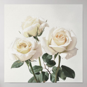 White Roses Blume Art Print Poster