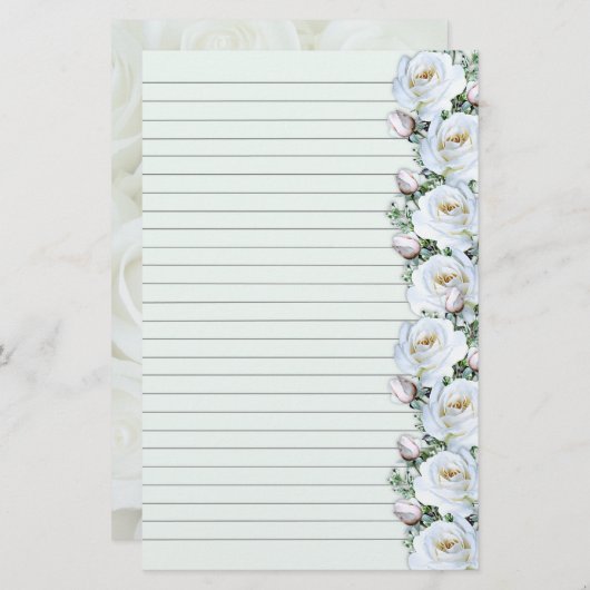 White Roses Bouquet Border 3 Stationery Lined Briefpapier (Vorne/Hinten)