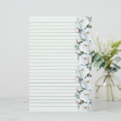White Roses Bouquet Border 3 Stationery Lined Briefpapier (Stehend Vorderseite)