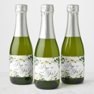 White Roses Bridesmaid Vorschlag Pop zu sagen: Ja Schaumweinetikett