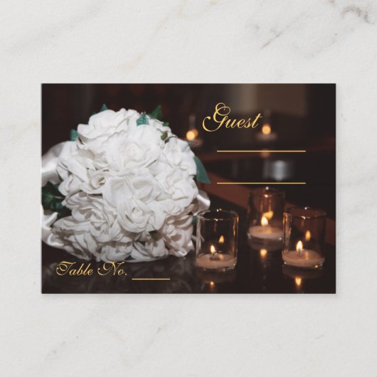 White Roses & Candlelight Wedding Table Platzkarte (Vorderseite)