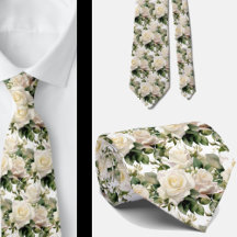 White Roses Classic Formale Floral Neck Tie