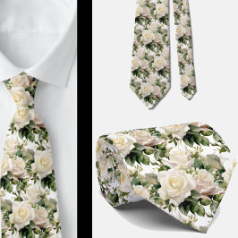 White Roses Classic Formale Floral Neck Tie Krawatte