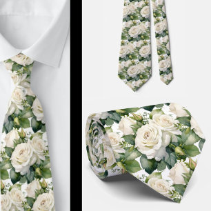 White Roses Classic Formale Floral Neck Tie Krawatte