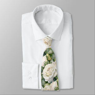 White Roses Classic Formale Floral Neck Tie Krawatte