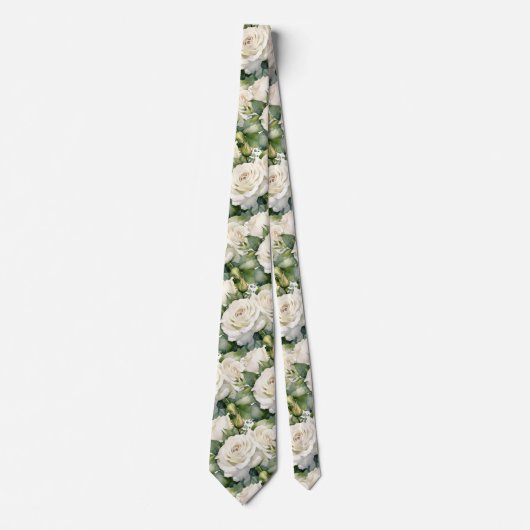 White Roses Classic Formale Floral Neck Tie Krawatte (Vorderseite)