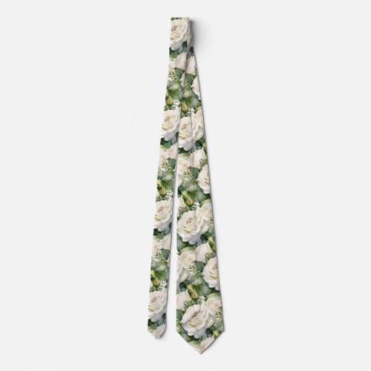 White Roses Classic Formale Floral Neck Tie Krawatte (Rückseite)