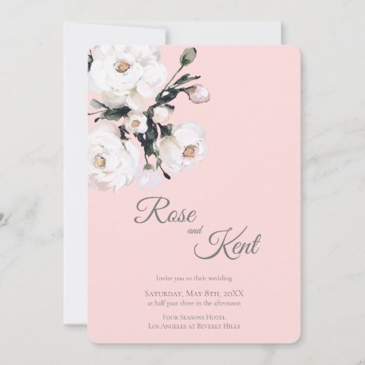 White Roses Corner Bouquet | Pink Einladung (Vorderseite)