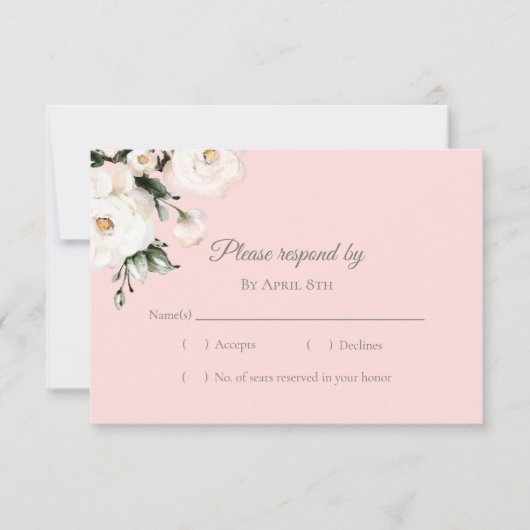 White Roses Corner Bouquet | Pink RSVP Karte (Vorderseite)