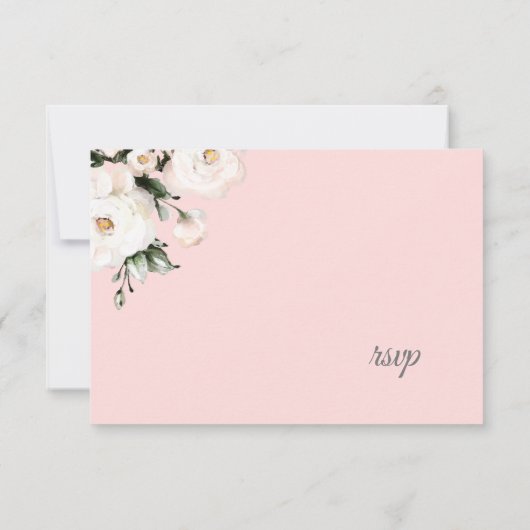 White Roses Corner Bouquet | Pink RSVP Karte (Rückseite)