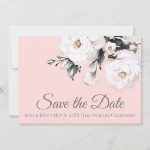 White Roses Corner Bouquet Pink Save The Date