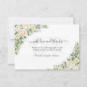 White Roses Cream Floral Greenery Wedding Dankeskarte (Vorderseite)