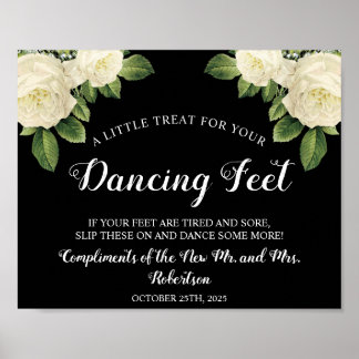White Roses Dancing Feet Flip Flops Hochzeitszeich Poster