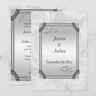 White Roses & Diamond Wedding Rings Einladung
