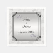 White Roses & Diamond Wedding Rings Serviette (Vorderseite)