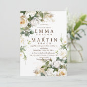 White Roses Elegante Blume Hochzeit Einladung (Stehend Vorderseite)