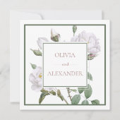White Roses Elegante Blumengrün Hochzeit Einladung (Vorderseite)