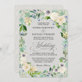 White Roses Elegante Hochzeit mit Flora Einladung (Vorne/Hinten)