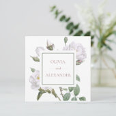 White Roses Elegante Hochzeit mit Flora Einladung (Stehend Vorderseite)