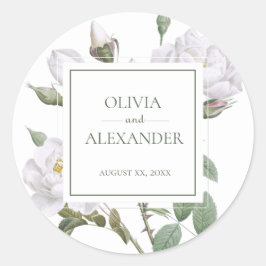 White Roses Elegante Hochzeit mit Flora Runder Aufkleber