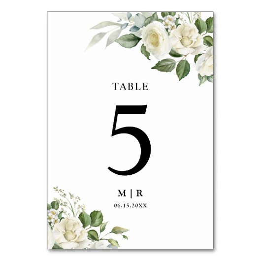 White Roses Elegante Hochzeit mit Flora Tischnummer (Rückseite)