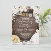 White Roses Eleganter Western Charro Quinceanera Einladung (Stehend Vorderseite)