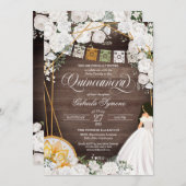 White Roses Eleganter Western Charro Quinceanera Einladung (Vorne/Hinten)