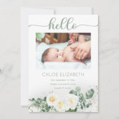 White Roses |Eukalyptus Girl 4 Foto Collage Birth Ankündigung (Vorderseite)