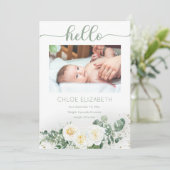 White Roses |Eukalyptus Girl 4 Foto Collage Birth Ankündigung (Stehend Vorderseite)