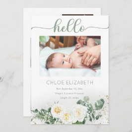 White Roses |Eukalyptus Girl 4 Foto Collage Birth Ankündigung