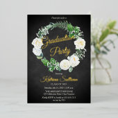 White Roses | Eukalyptus Greenery Graduation Party Folieneinladung (Stehend vorne)