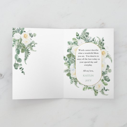 White Roses | Eukalyptus Happy Mother Day Karte (Innenseite)