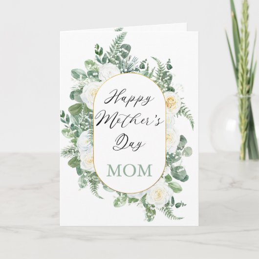 White Roses | Eukalyptus Happy Mother Day Mama Karte (Vorderseite)