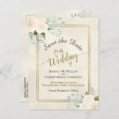 White Roses & Eukalyptus Wedding Speichern Sie das Ankündigungspostkarte (Vorne/Hinten)