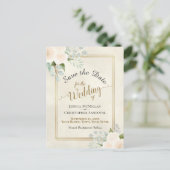 White Roses & Eukalyptus Wedding Speichern Sie das Ankündigungspostkarte (Stehend Vorderseite)