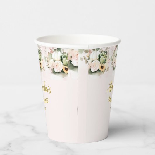 White Roses Fall Pumpkins Pappbecher (Rechts)