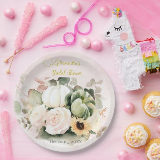 White Roses Fall Pumpkins Pappteller (Party)