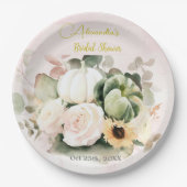 White Roses Fall Pumpkins Pappteller (Vorderseite)