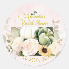 White Roses Fall Pumpkins Runder Aufkleber