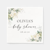 White Roses Floral Baby Dusche Papier Napkin Serviette (Vorderseite)
