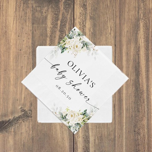 White Roses Floral Baby Dusche Papier Napkin Serviette