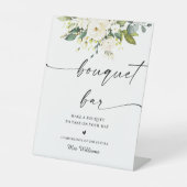 White Roses Floral Brautparty Bouquet Bar Sign Sockelschild (Vorderseite)